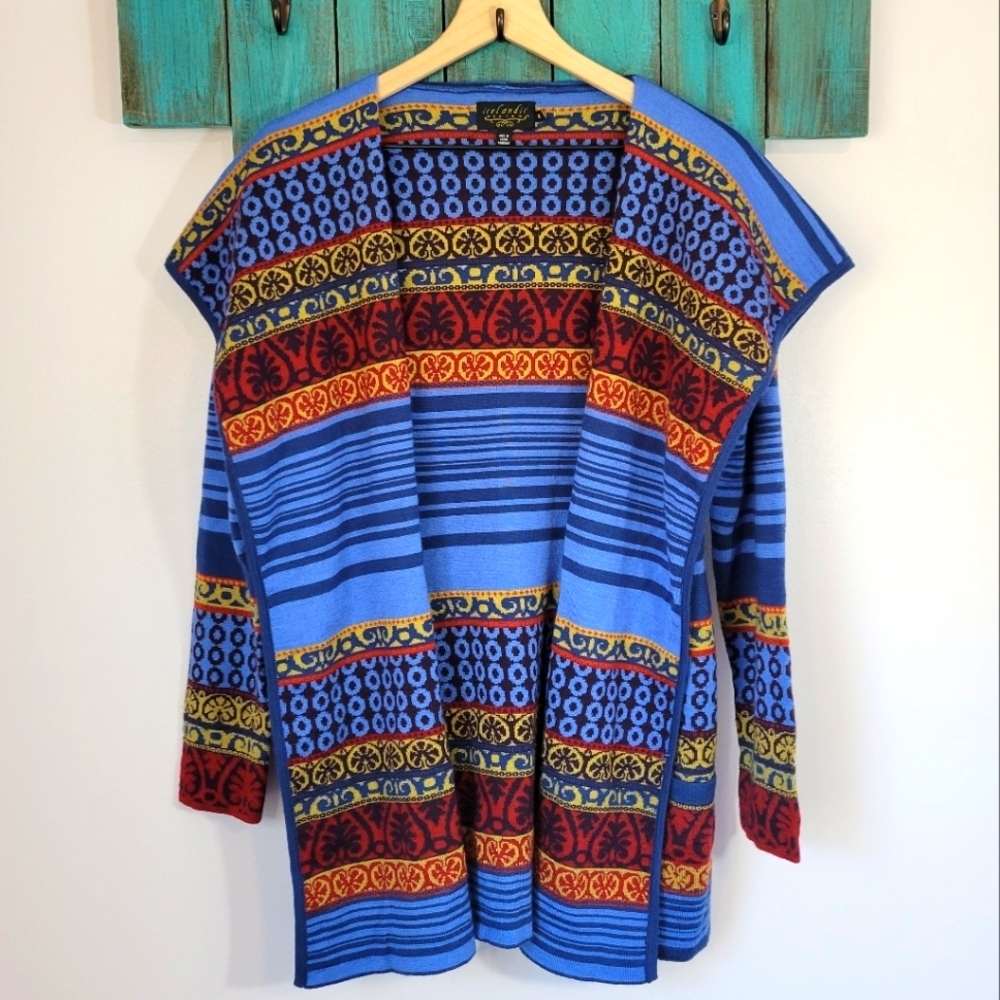 Icelandic Designs fair isle wool blend waterfall open long sleeve cardigan